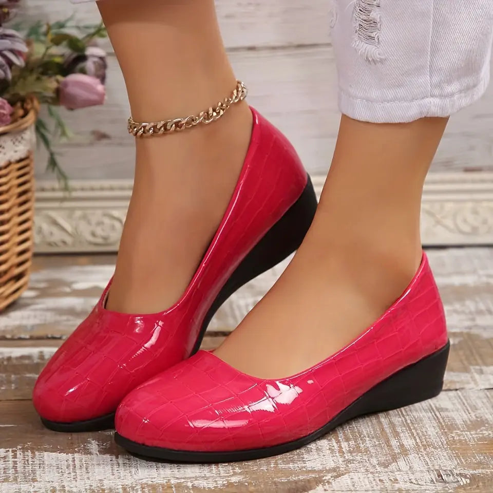 Tamsin | Women's Croc-Embossed Patent Wedge Shoes
