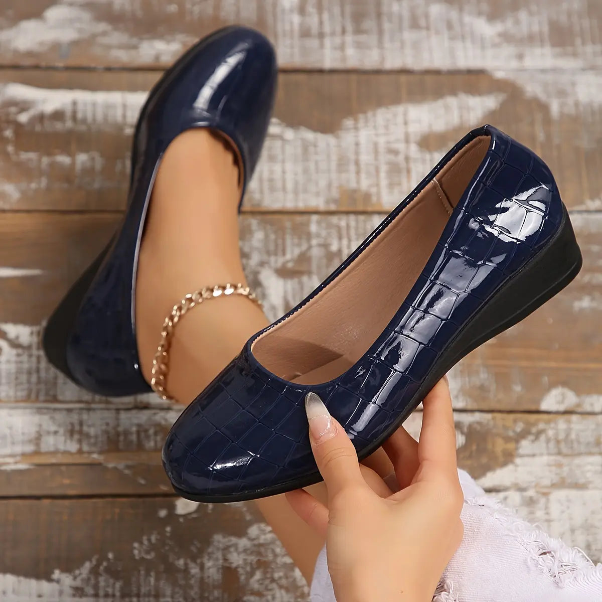 Tamsin | Women's Croc-Embossed Patent Wedge Shoes