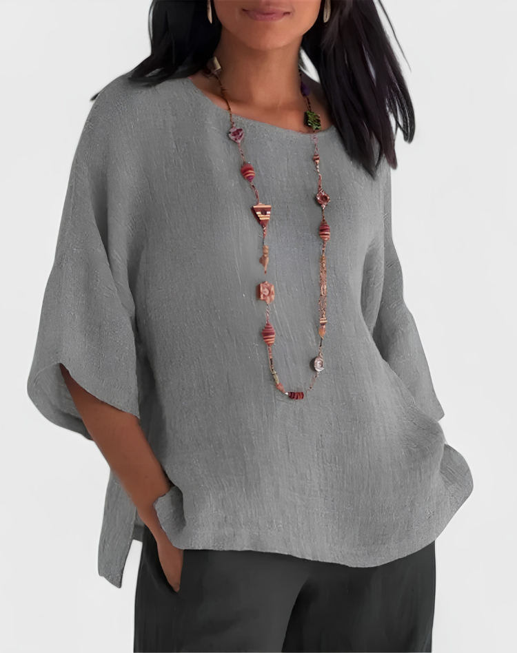 Isabelle | Women's Oversized Round Neck Blouse with Three-Quarter Sleeves