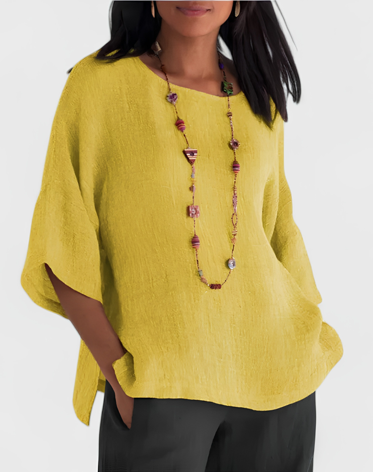 Isabelle | Women's Oversized Round Neck Blouse with Three-Quarter Sleeves