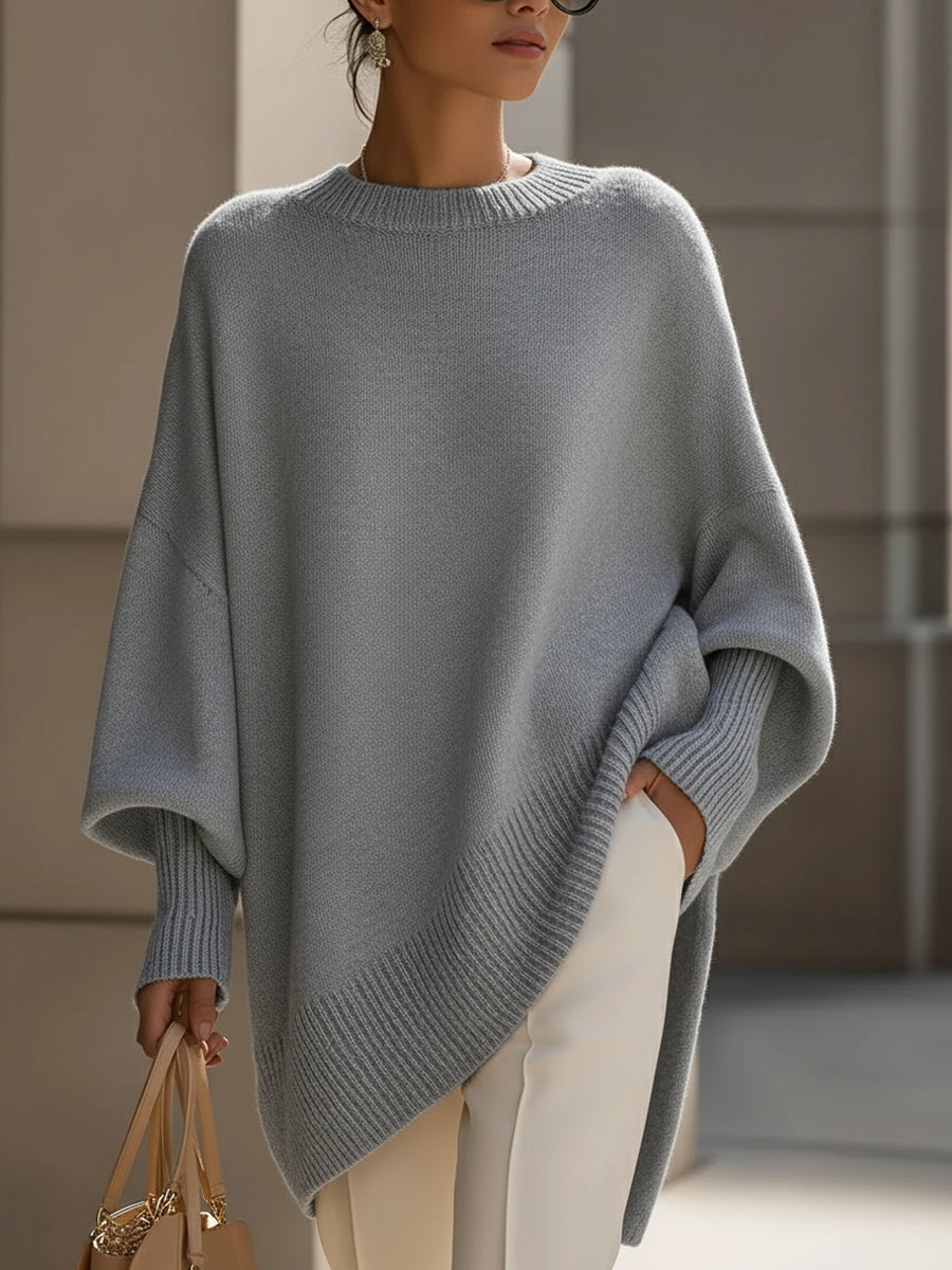 Willa | Women's Oversized Asymmetric Hem Sweater with Batwing Sleeves