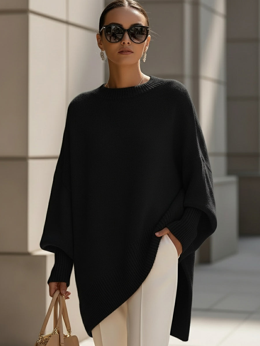 Willa | Women's Oversized Asymmetric Hem Sweater with Batwing Sleeves