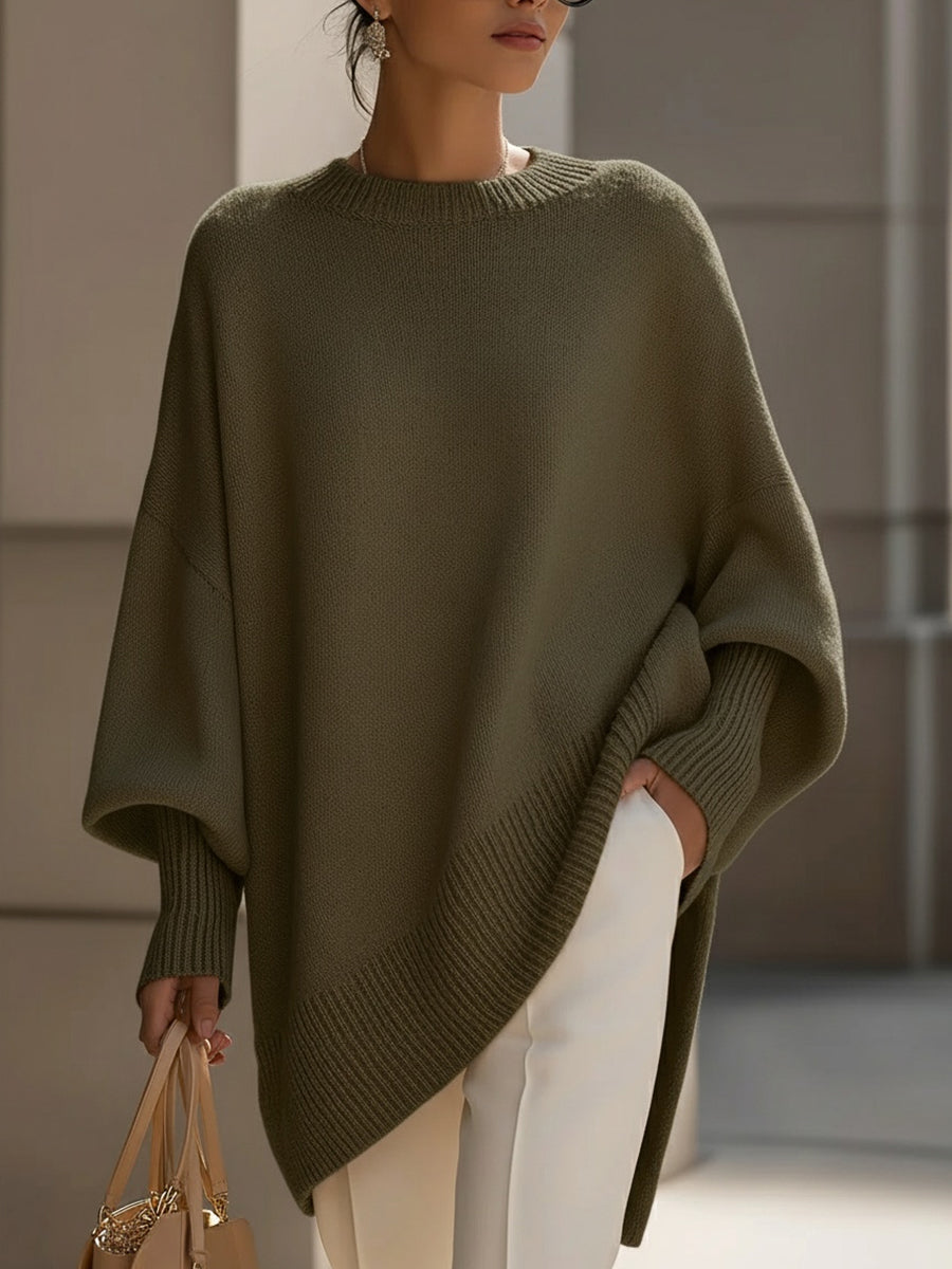 Willa | Women's Oversized Asymmetric Hem Sweater with Batwing Sleeves