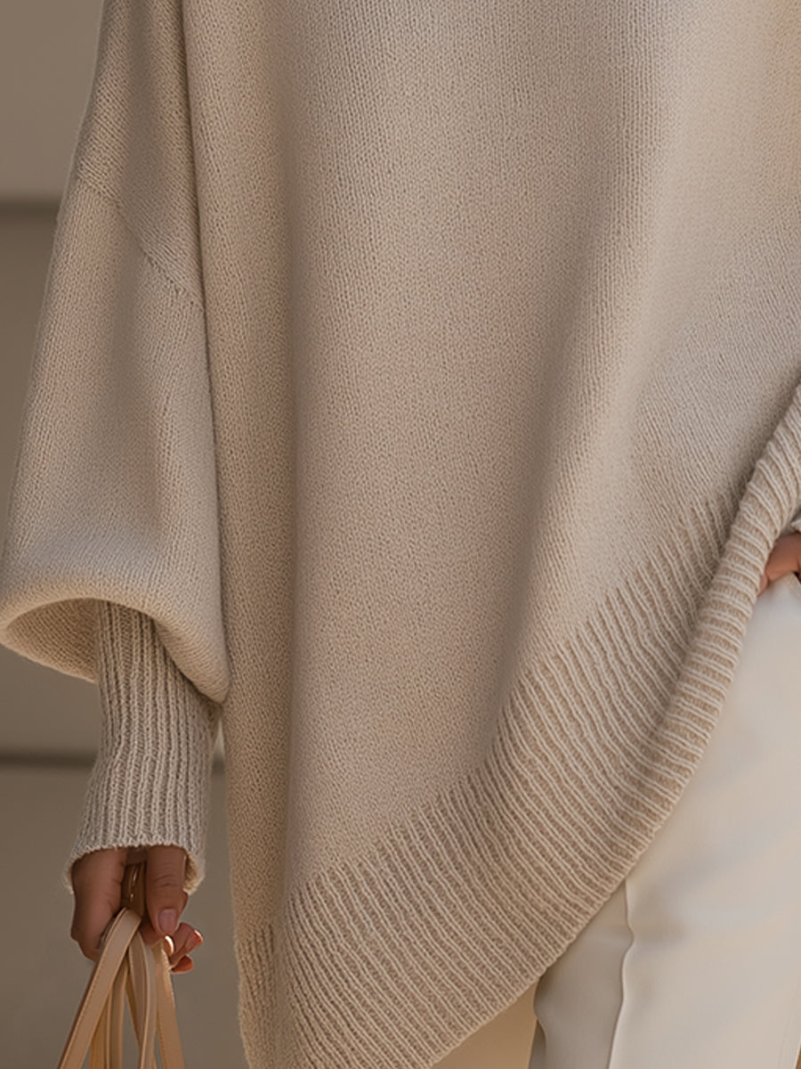 Willa | Women's Oversized Asymmetric Hem Sweater with Batwing Sleeves