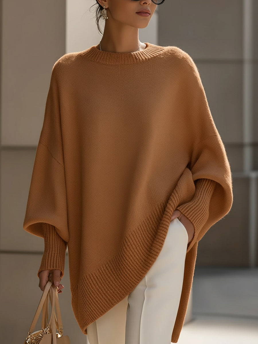Willa | Women's Oversized Asymmetric Hem Sweater with Batwing Sleeves