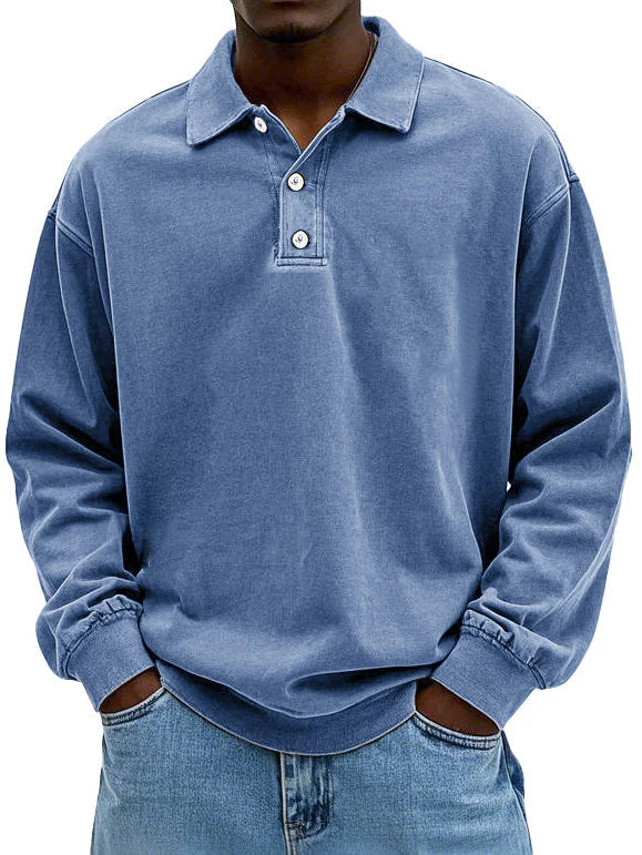 Adam | Men's Long-Sleeve Polo Shirt with Classic Collar