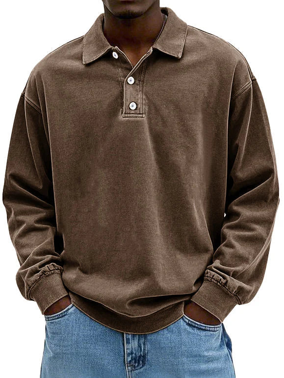 Adam | Men's Long-Sleeve Polo Shirt with Classic Collar