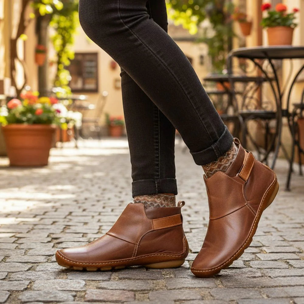 Freya | Women's Casual Ankle Boots with Side Zipper and Adjustable Strap