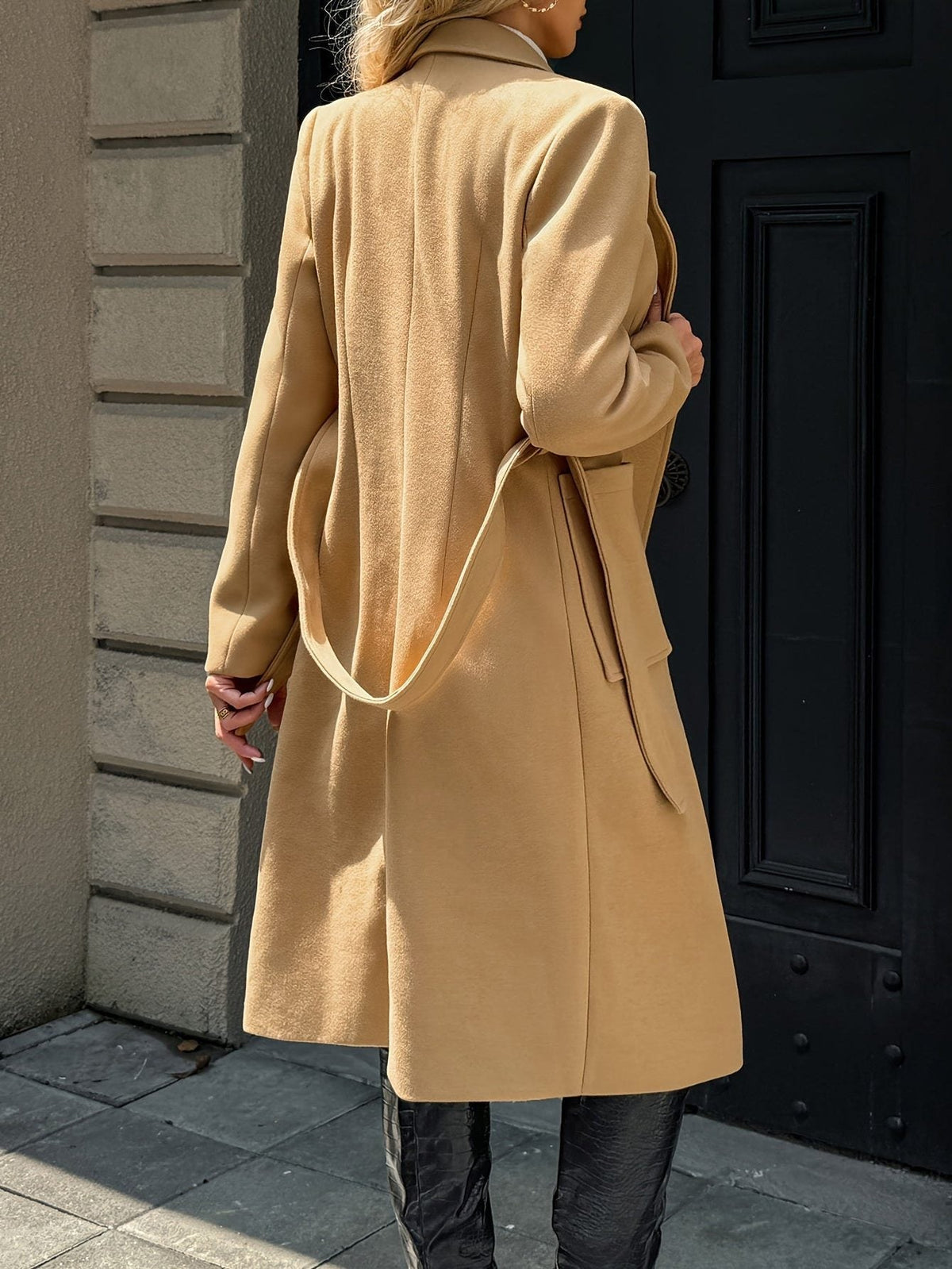 Bernadette | Women's Long Belted Coat with Patch Pockets