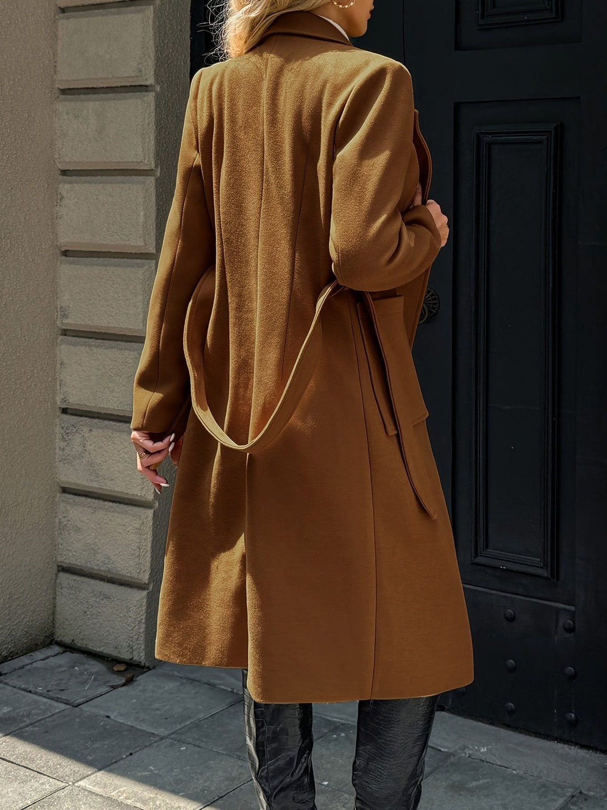 Bernadette | Women's Long Belted Coat with Patch Pockets