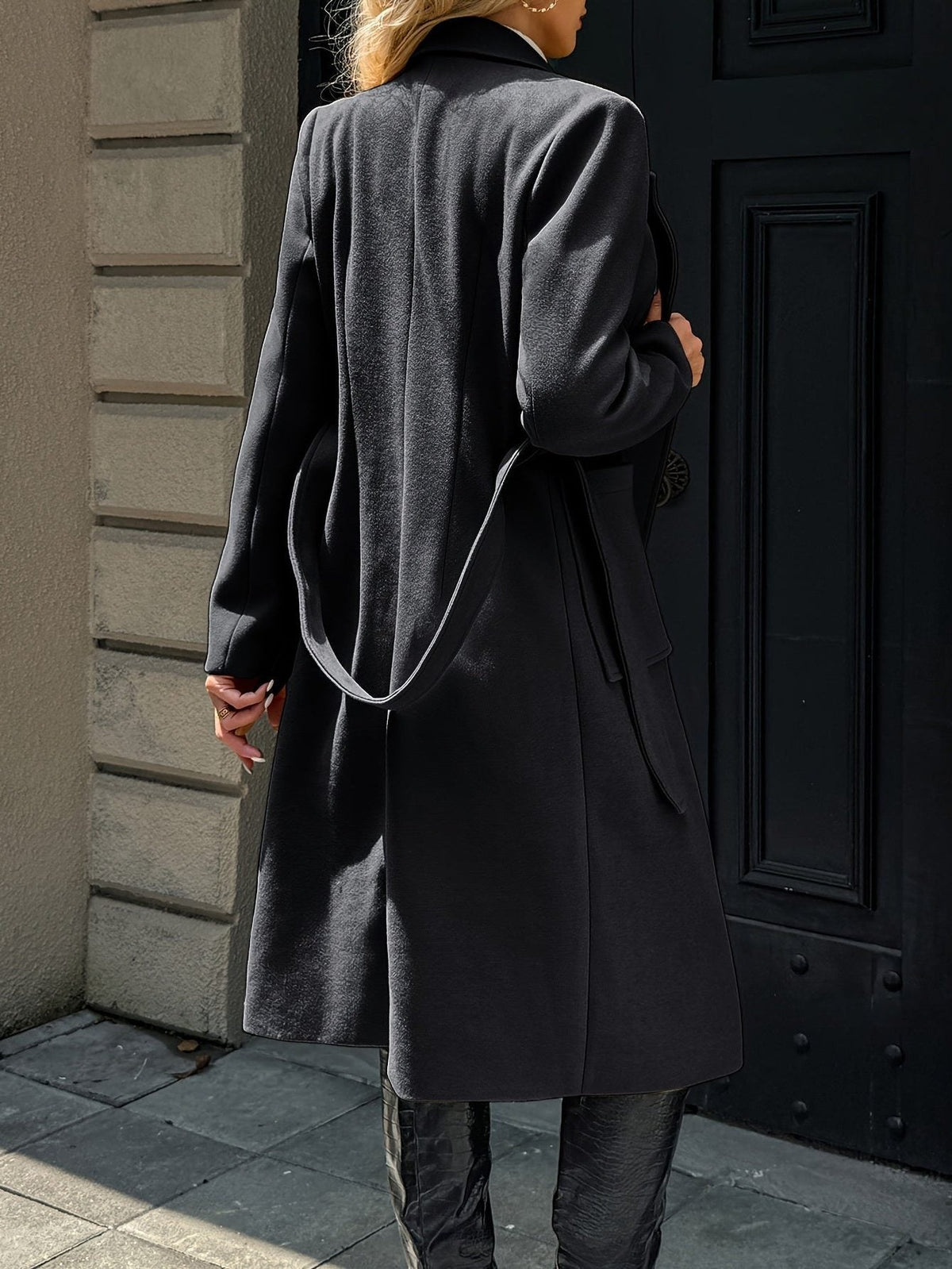 Bernadette | Women's Long Belted Coat with Patch Pockets