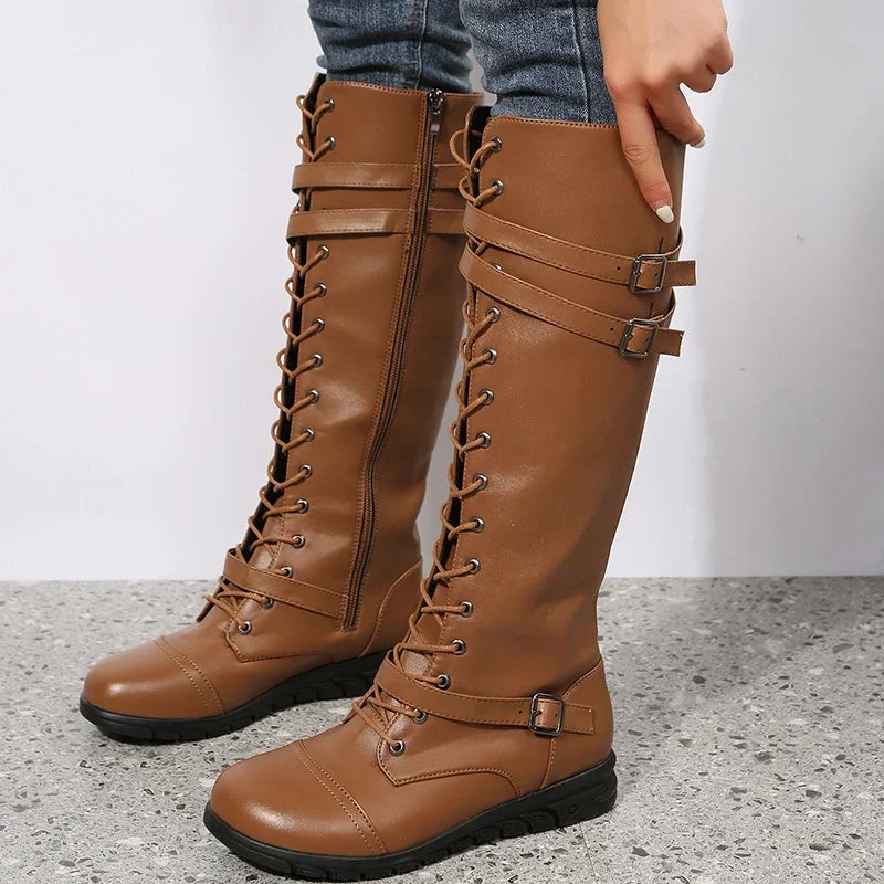 Blake | Women's Knee-High Lace-Up Boots with Buckle Straps