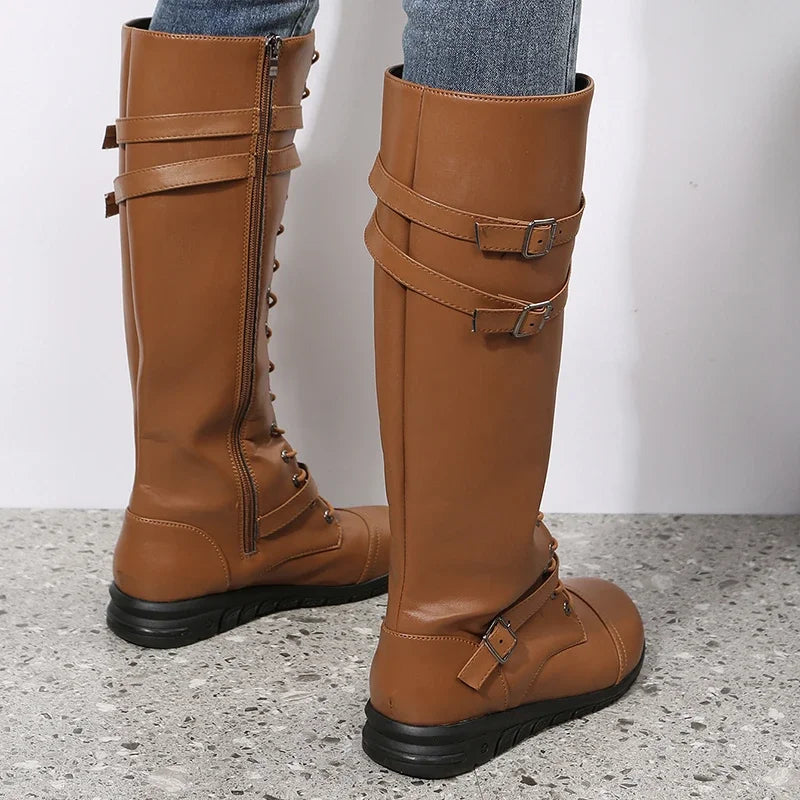 Blake | Women's Knee-High Lace-Up Boots with Buckle Straps