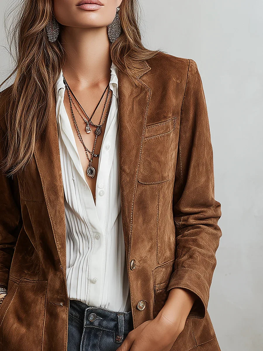 Juliette | Women's Tailored Button-Front Blazer with Notched Lapels and Textured Finish