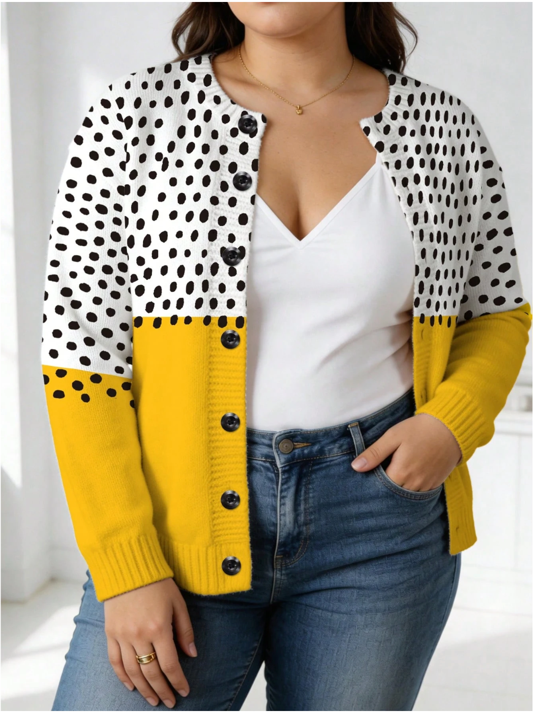 Mabel | Women's Polka-Dot Colorblock Cardigan