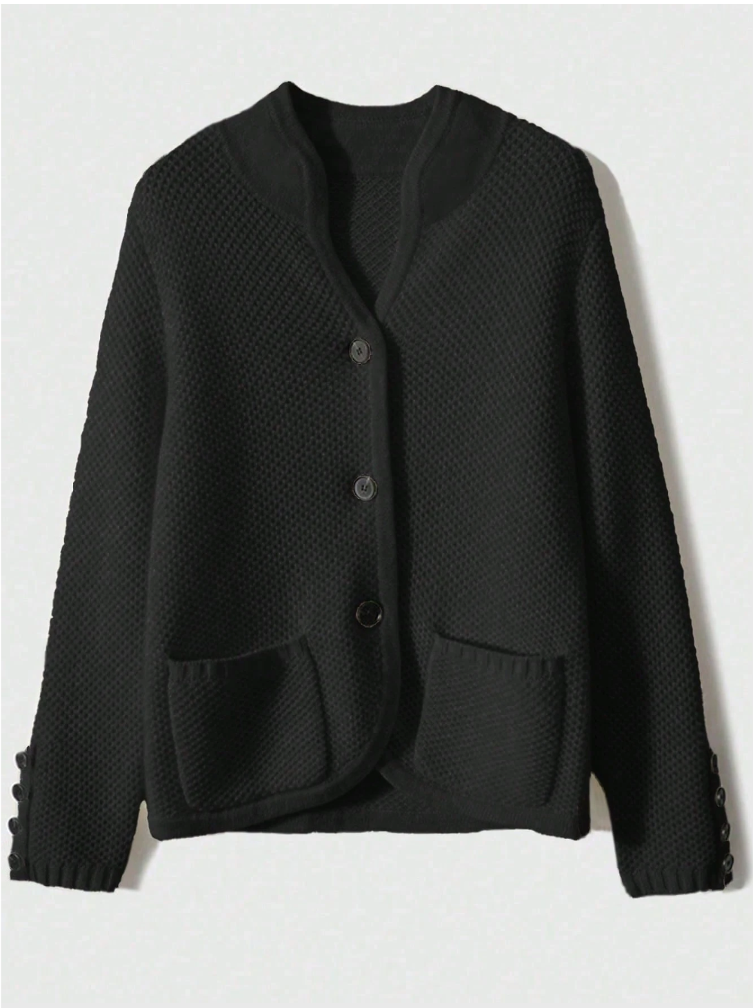 Eleanor | Women's Textured Button-Front Cardigan with Stand Collar and Decorative Cuffs