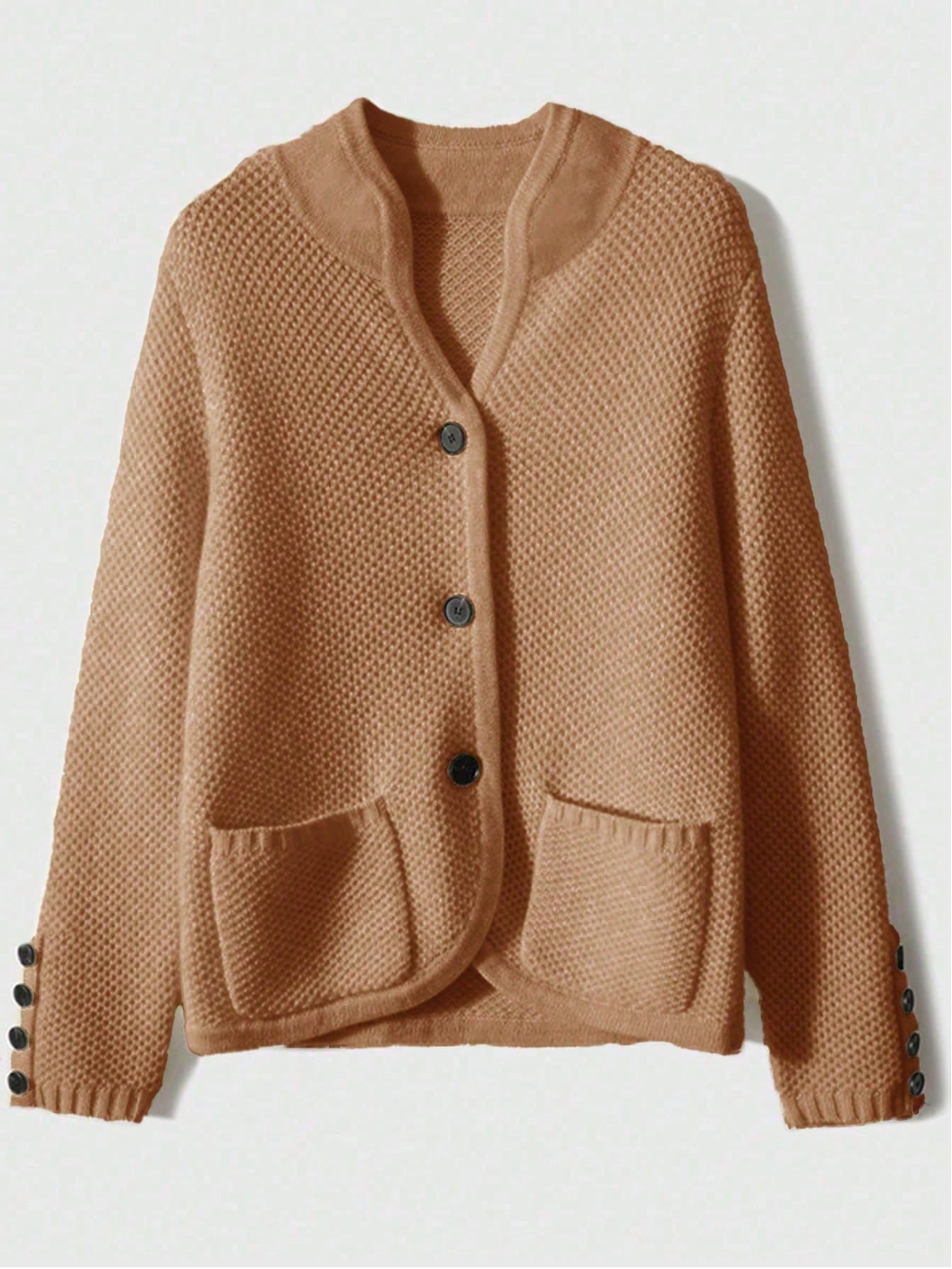 Eleanor | Women's Textured Button-Front Cardigan with Stand Collar and Decorative Cuffs