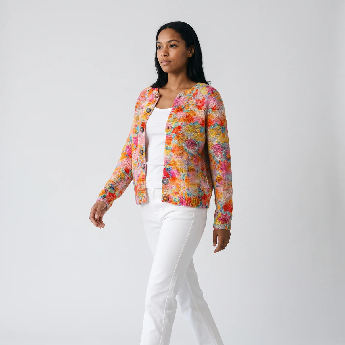 Poppy | Women's Colorful Floral Button-Front Cardigan