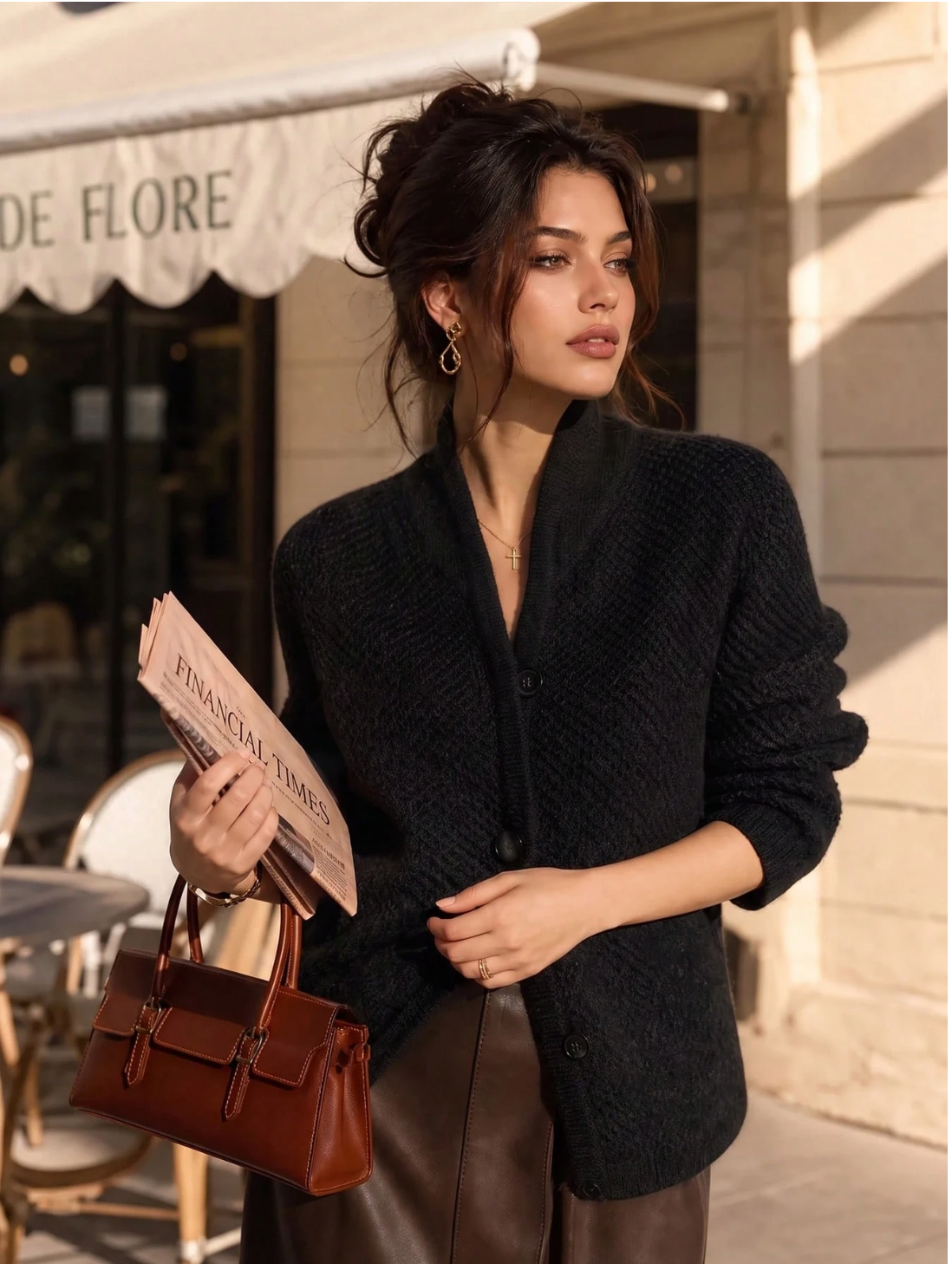 Eleanor | Women's Textured Button-Front Cardigan with Stand Collar and Decorative Cuffs