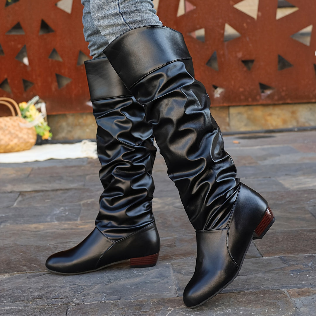 Camille | Women's Slouch Knee-High Boots with Low Heel