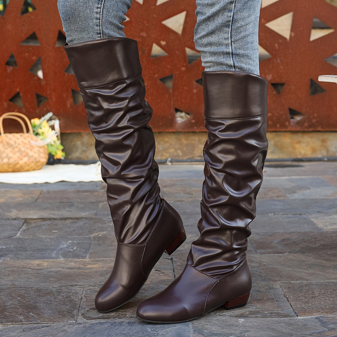 Camille | Women's Slouch Knee-High Boots with Low Heel