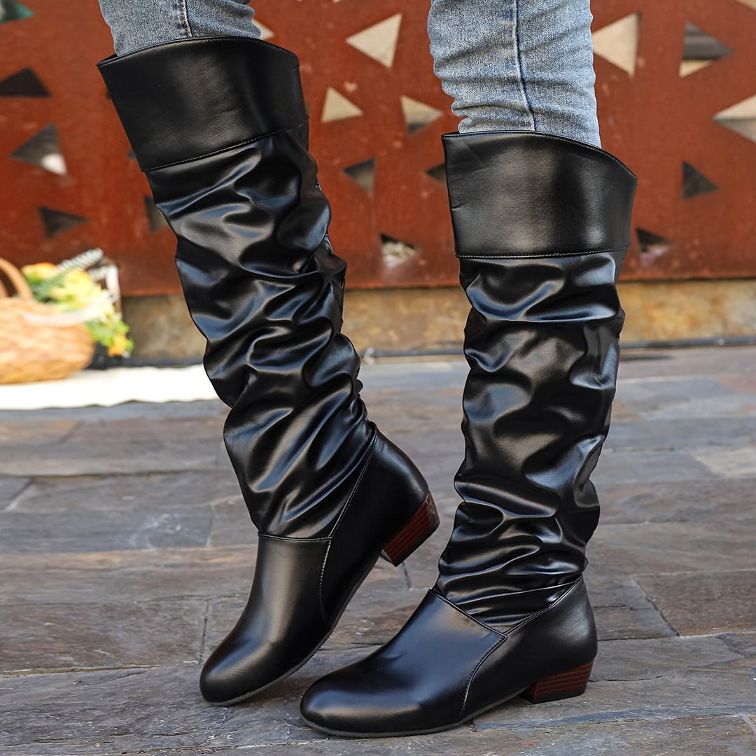 Camille | Women's Slouch Knee-High Boots with Low Heel