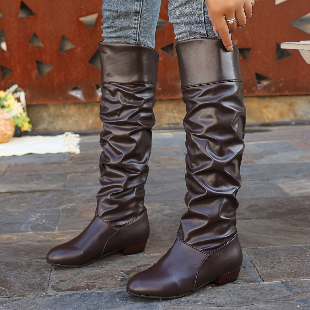 Camille | Women's Slouch Knee-High Boots with Low Heel