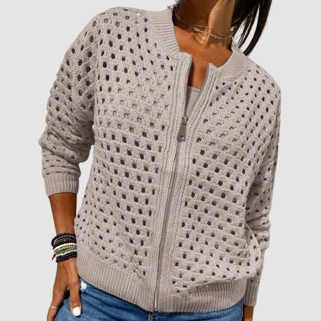 Briony | Women's Open-Knit Zip-Up Cardigan