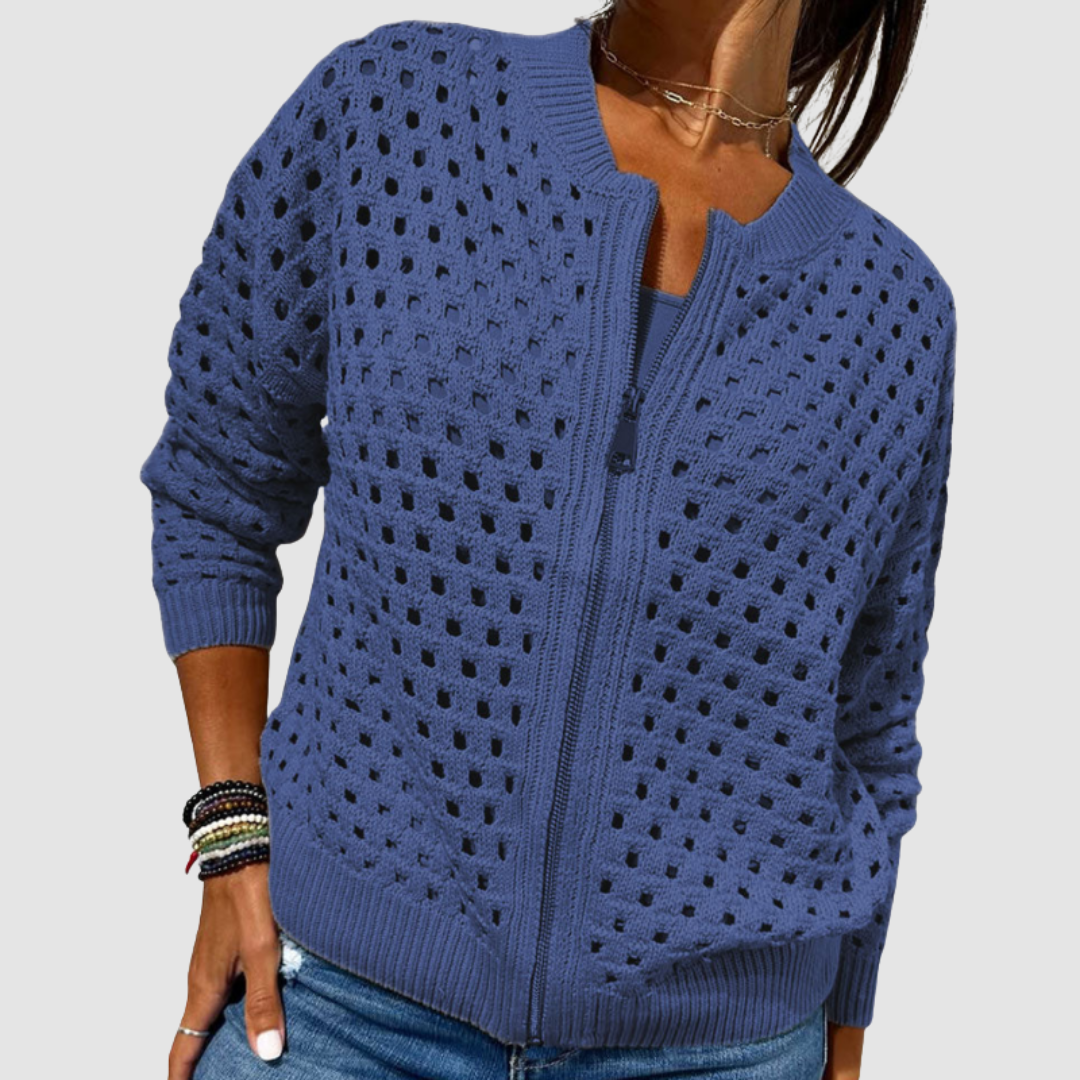 Briony | Women's Open-Knit Zip-Up Cardigan