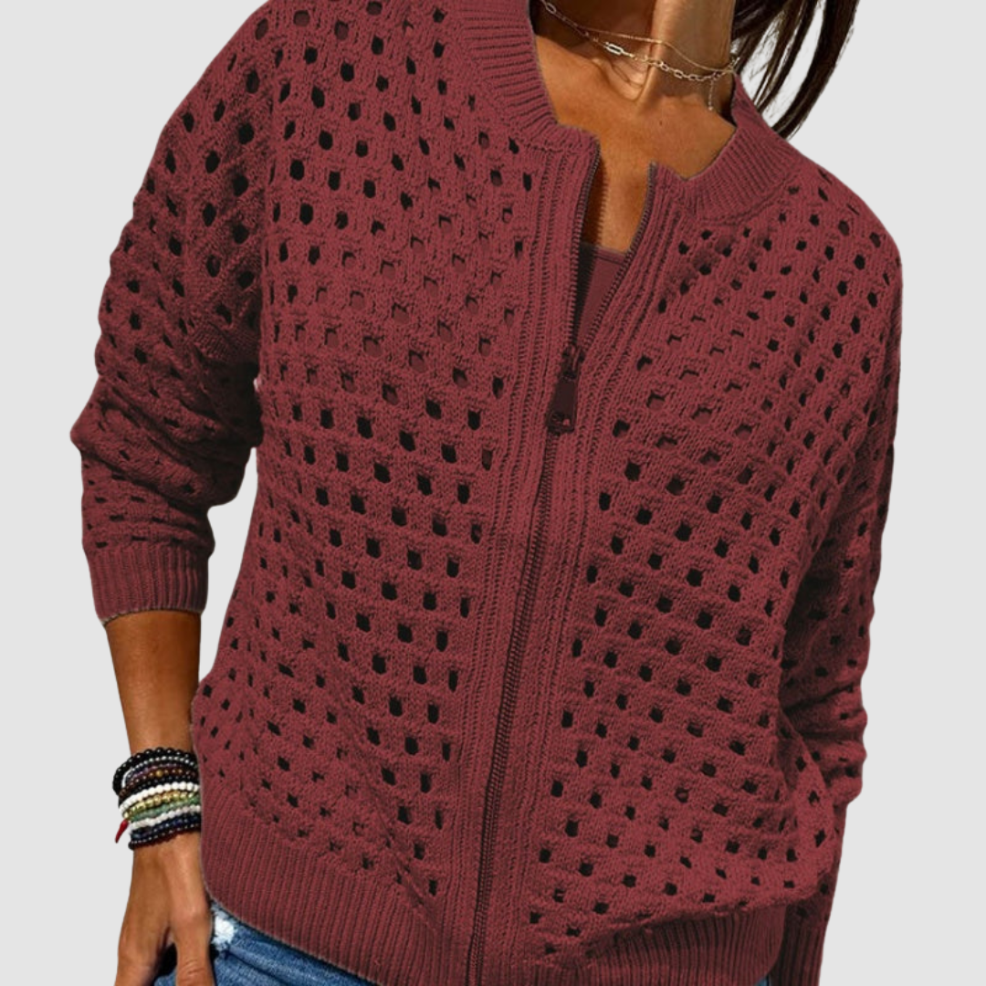 Briony | Women's Open-Knit Zip-Up Cardigan