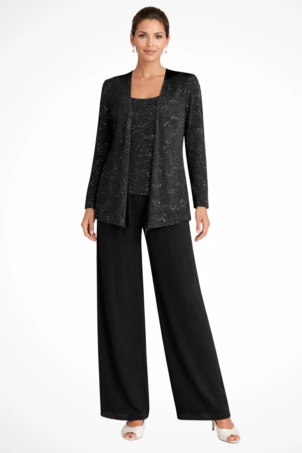 Carla | Women's Three-Piece Sequin Jacket and Wide-Leg Trouser Suit