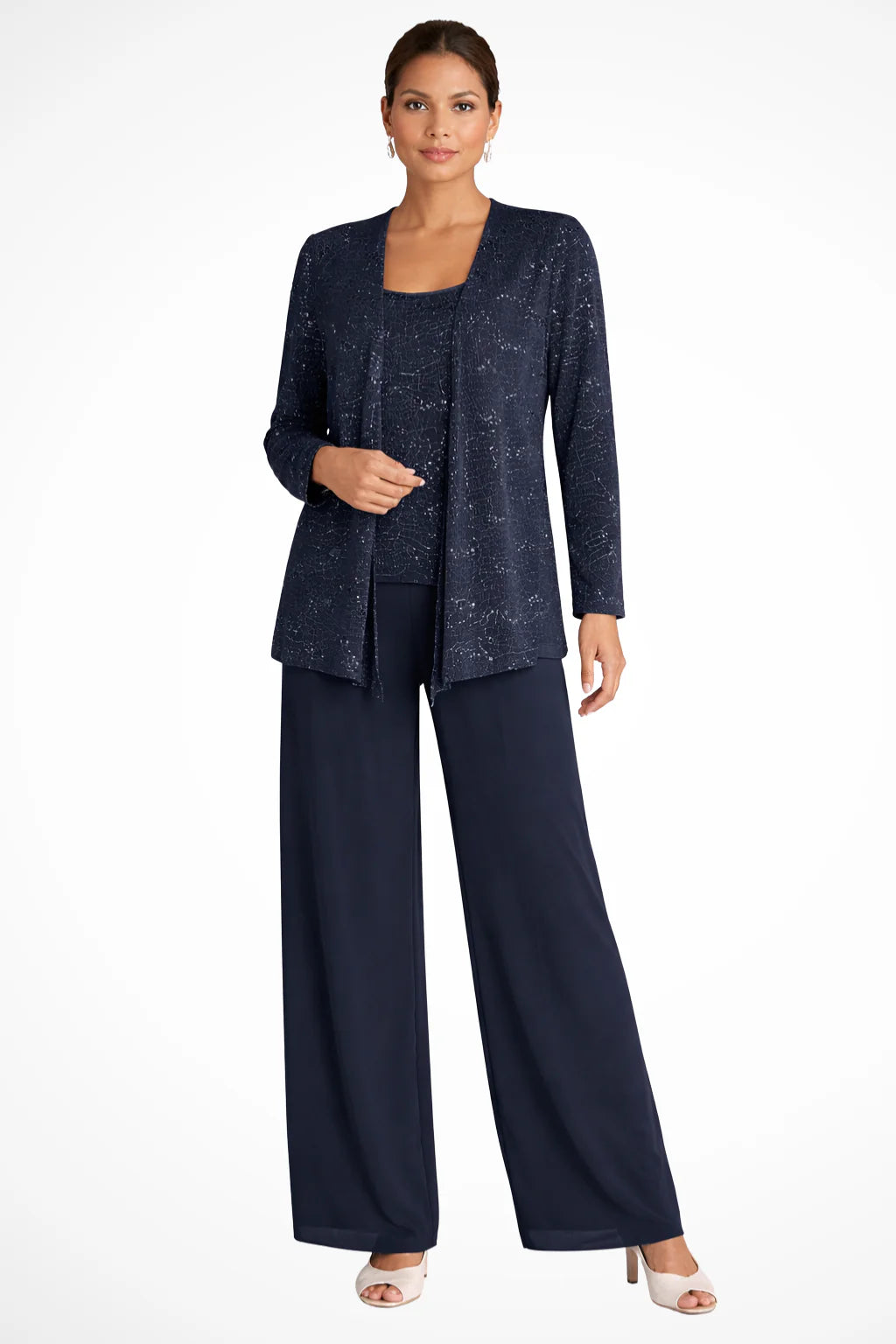 Carla | Women's Three-Piece Sequin Jacket and Wide-Leg Trouser Suit