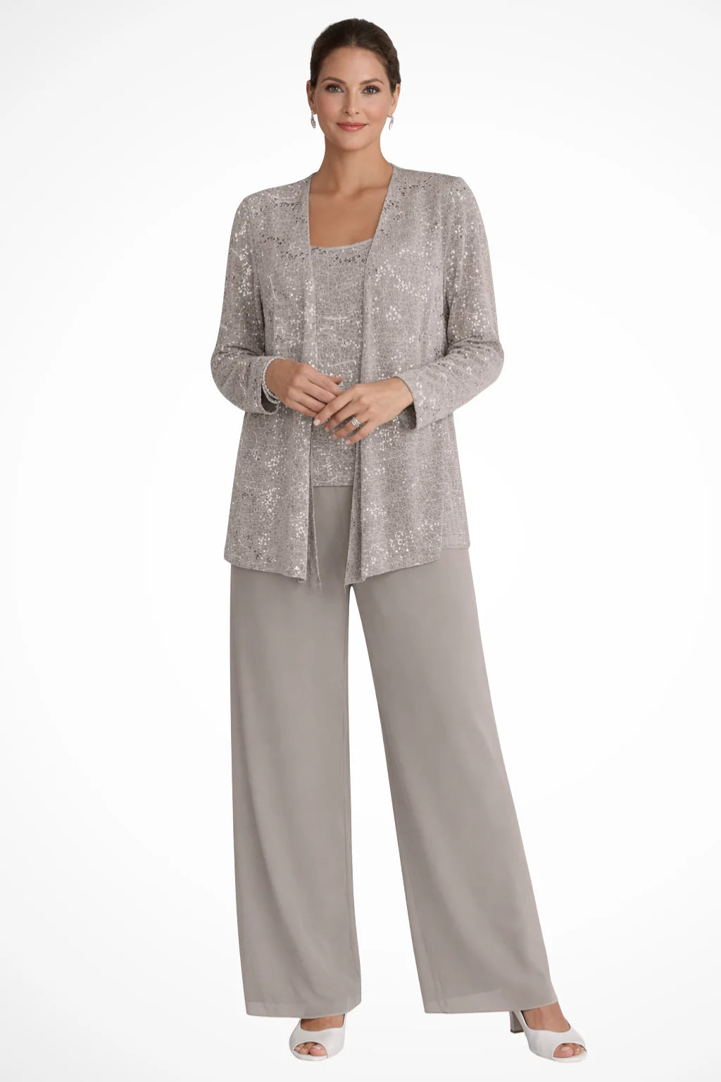 Carla | Women's Three-Piece Sequin Jacket and Wide-Leg Trouser Suit