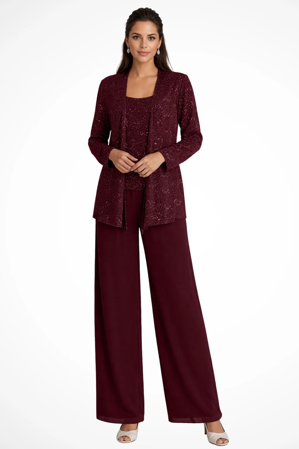 Carla | Women's Three-Piece Sequin Jacket and Wide-Leg Trouser Suit