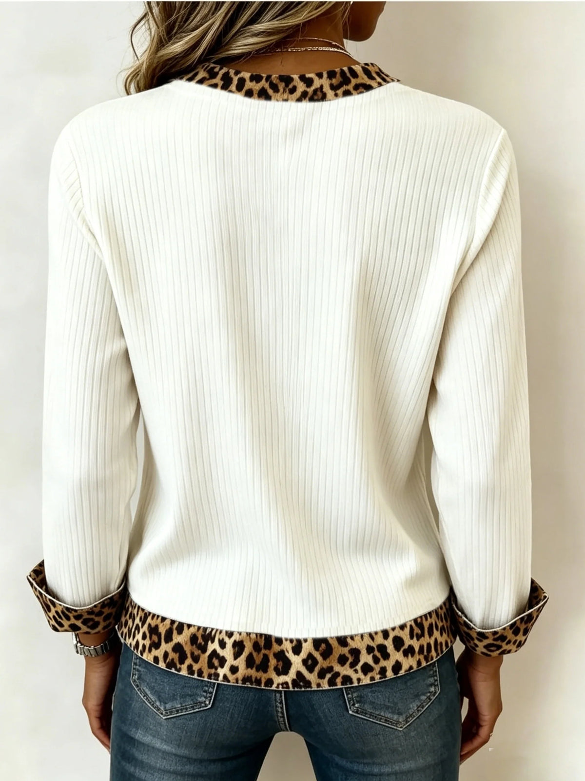 Christa | Women's V-Neck Top with Animal-Print Trim