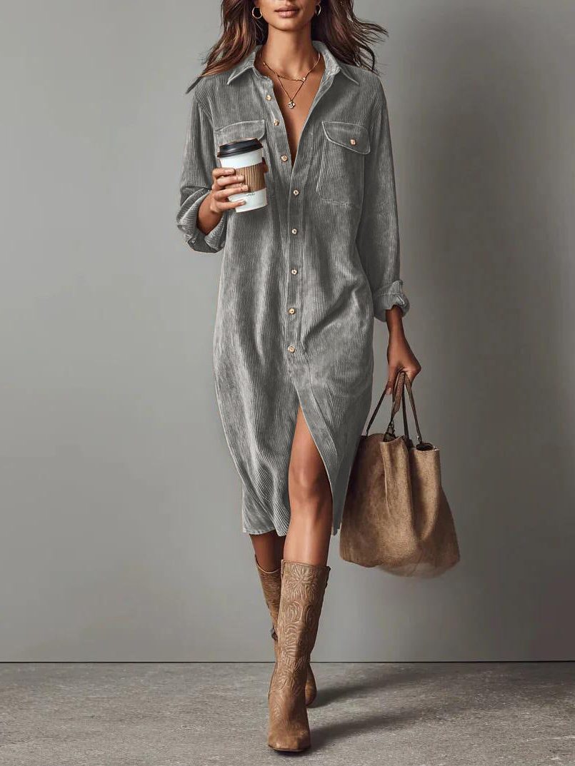 Colette | Women’s Button-Down Midi Shirt Dress with Chest Pockets
