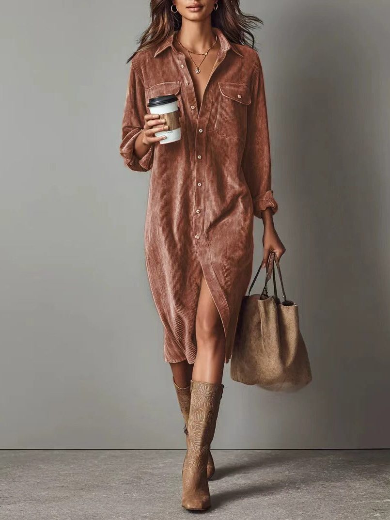 Colette | Women’s Button-Down Midi Shirt Dress with Chest Pockets