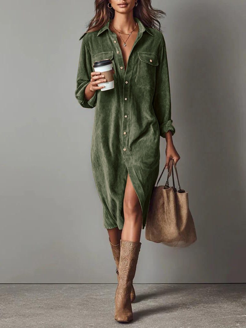 Colette | Women’s Button-Down Midi Shirt Dress with Chest Pockets