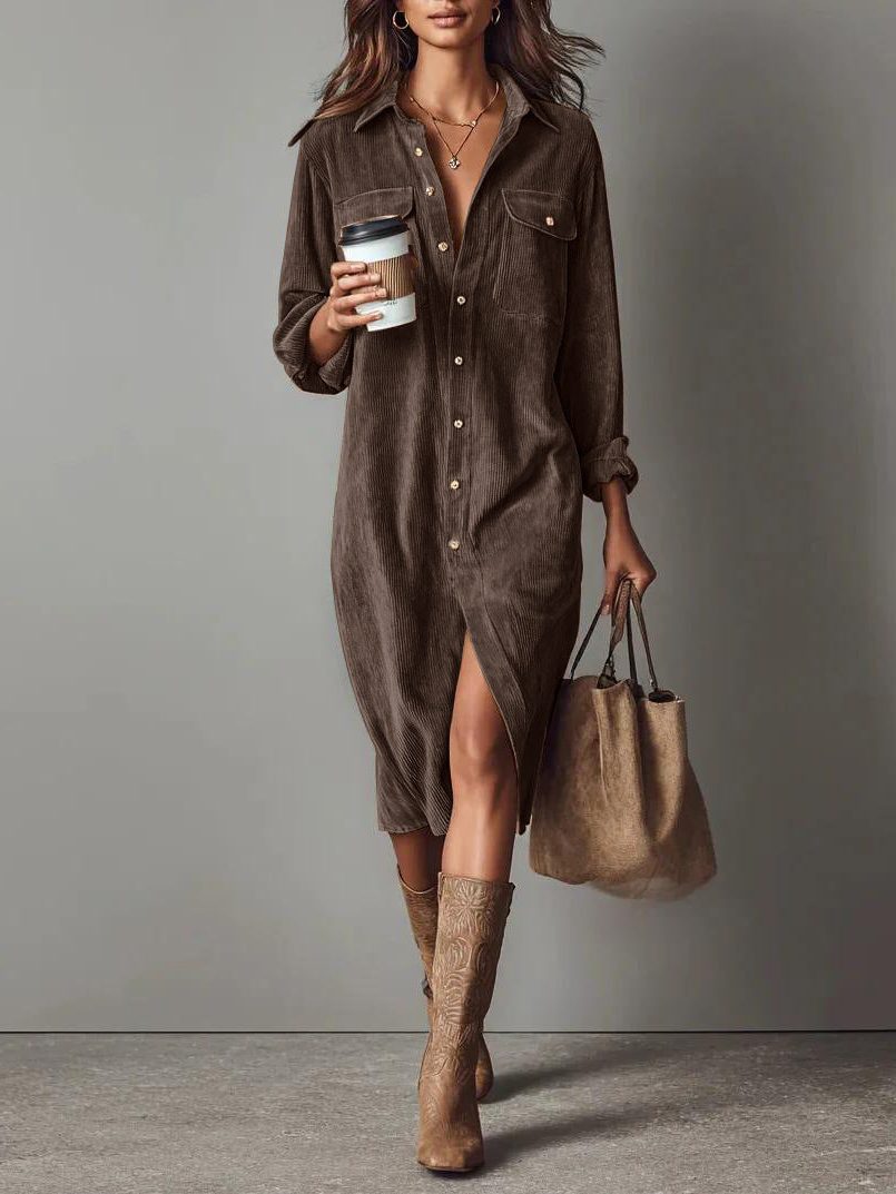 Colette | Women’s Button-Down Midi Shirt Dress with Chest Pockets