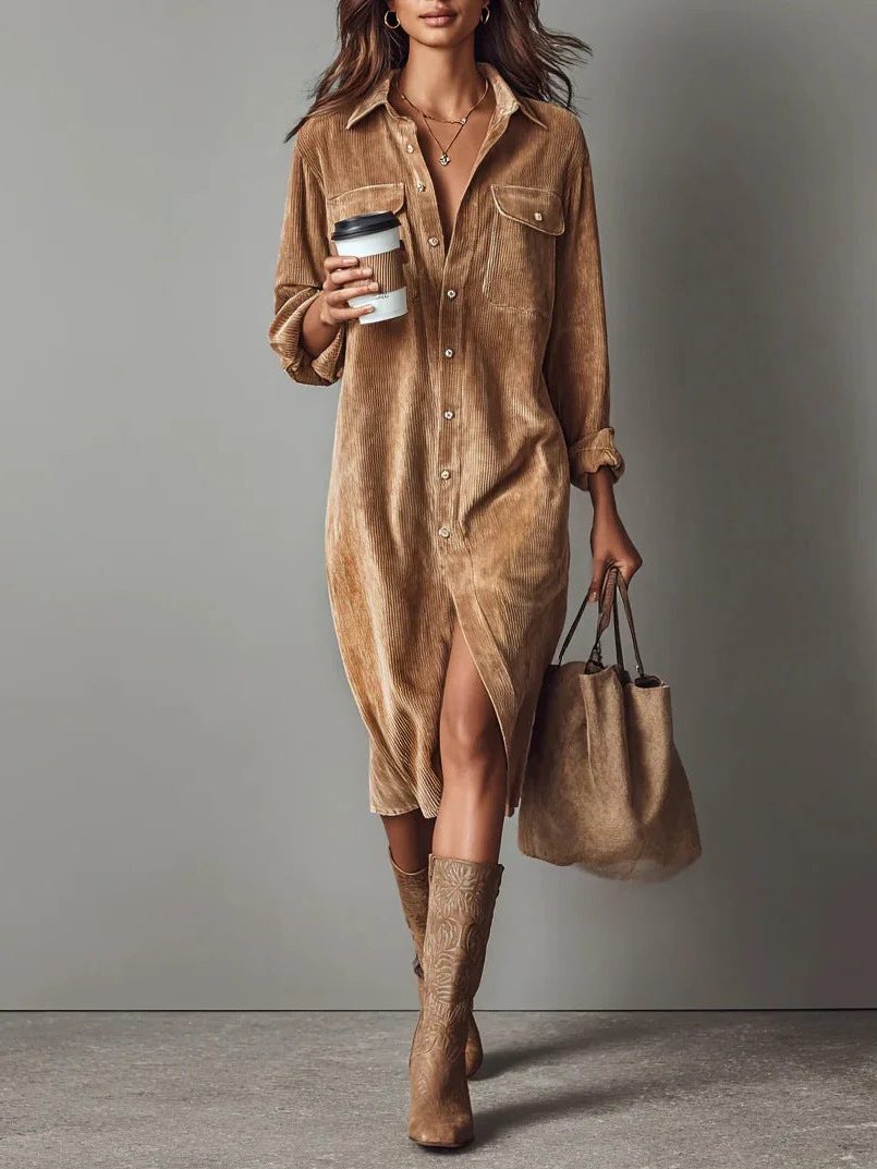 Colette | Women’s Button-Down Midi Shirt Dress with Chest Pockets