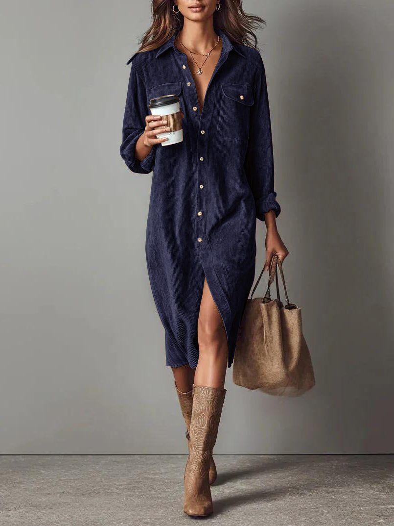 Colette | Women’s Button-Down Midi Shirt Dress with Chest Pockets