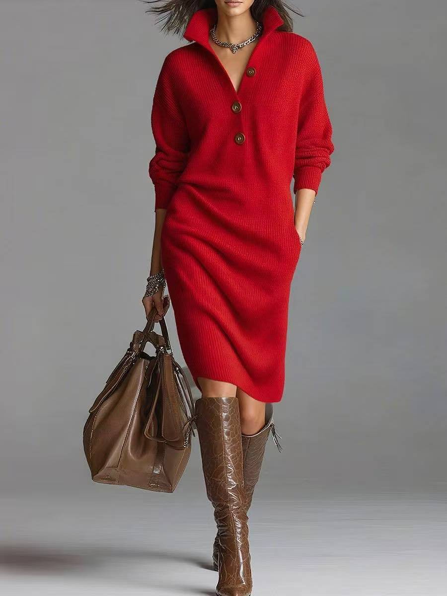 Delilah | Women’s Button-Up Jumper Dress with Stand Collar