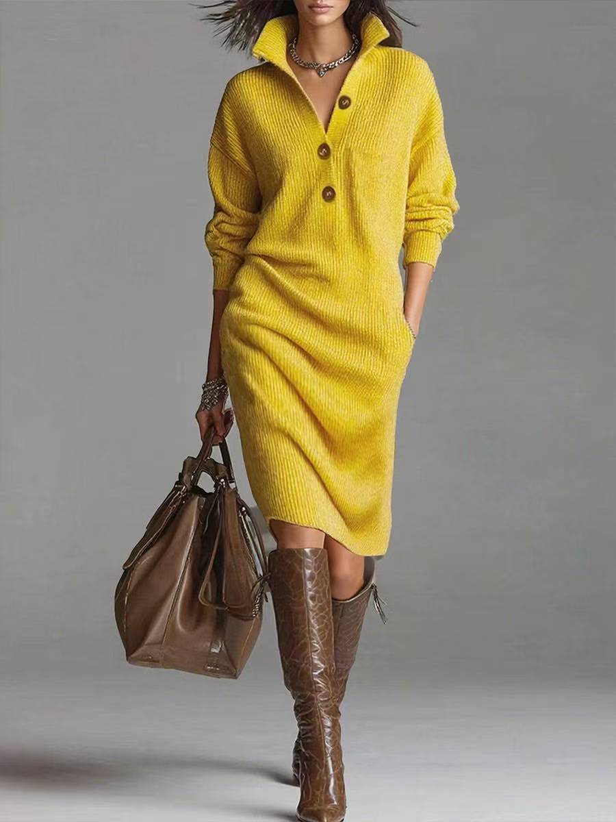 Delilah | Women’s Button-Up Jumper Dress with Stand Collar
