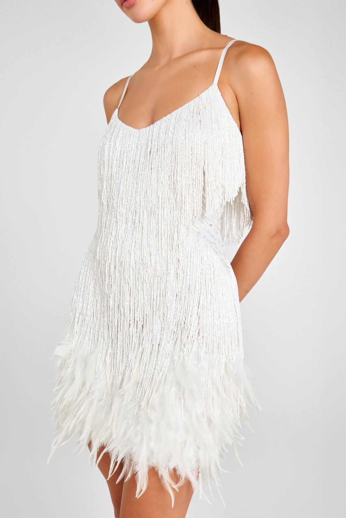 Natalie | Women's Sequin Fringe Mini Cocktail Dress with Feather-Style Hem