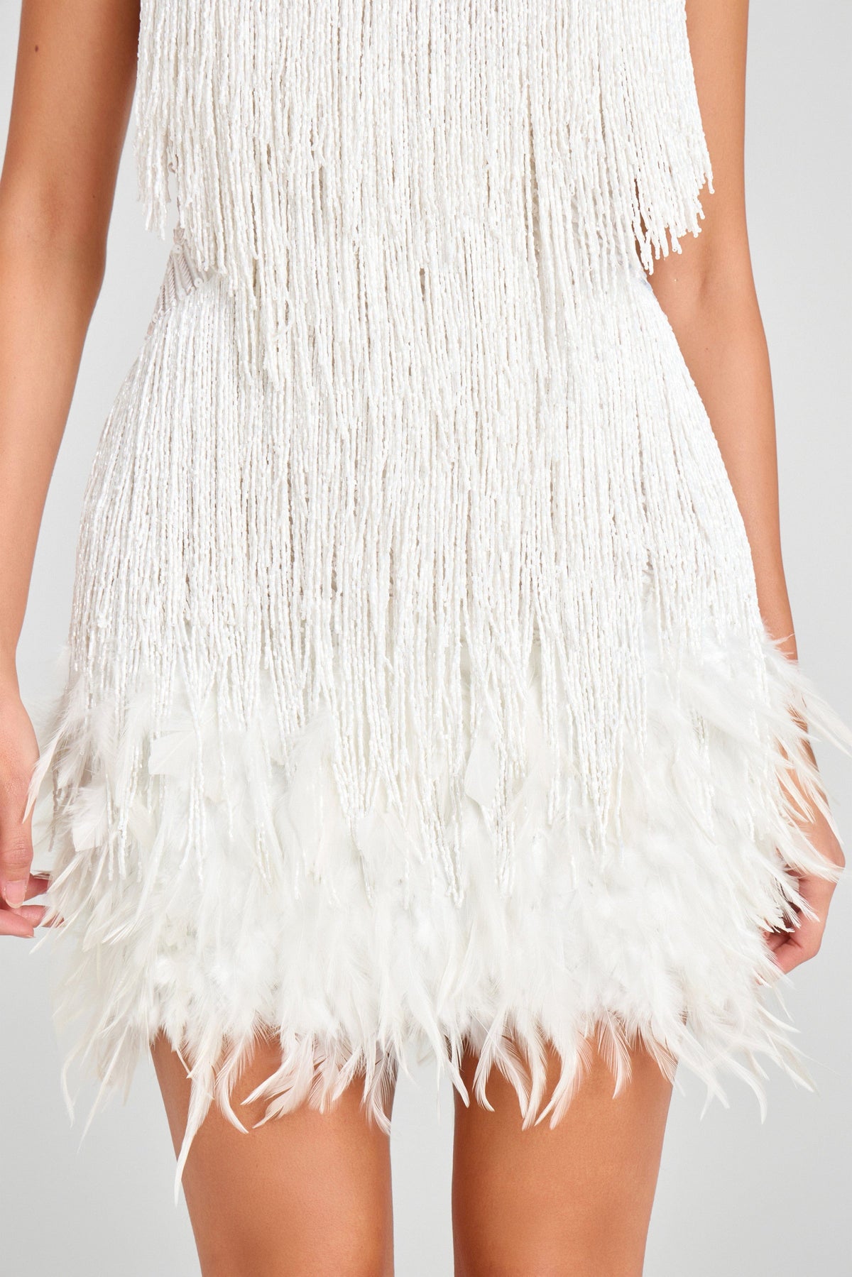 Natalie | Women's Sequin Fringe Mini Cocktail Dress with Feather-Style Hem