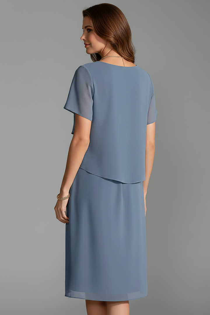 Marina | Women's Layered-Front Knee-Length Dress with Short Sleeves