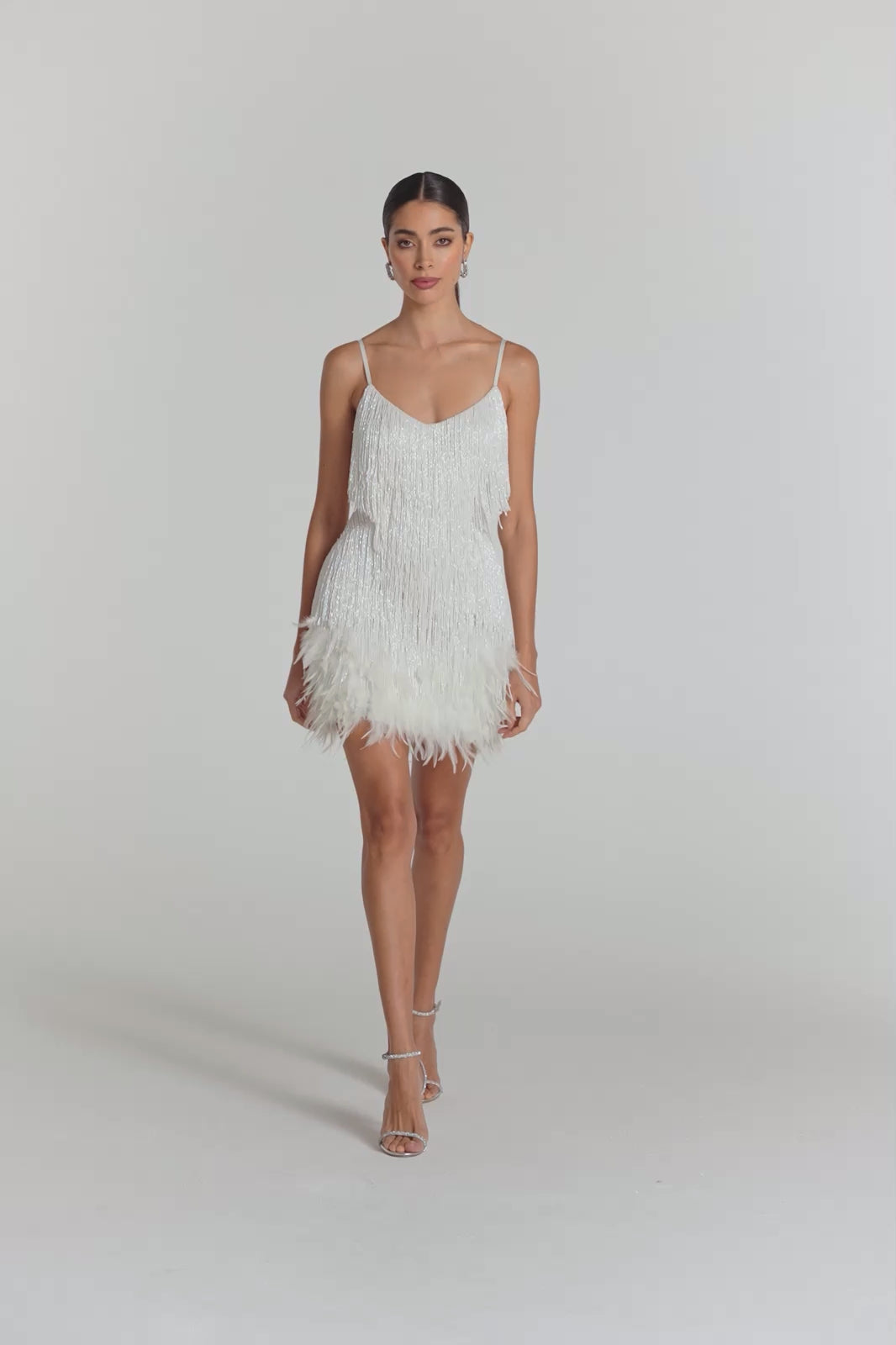 Natalie | Women's Sequin Fringe Mini Cocktail Dress with Feather-Style Hem