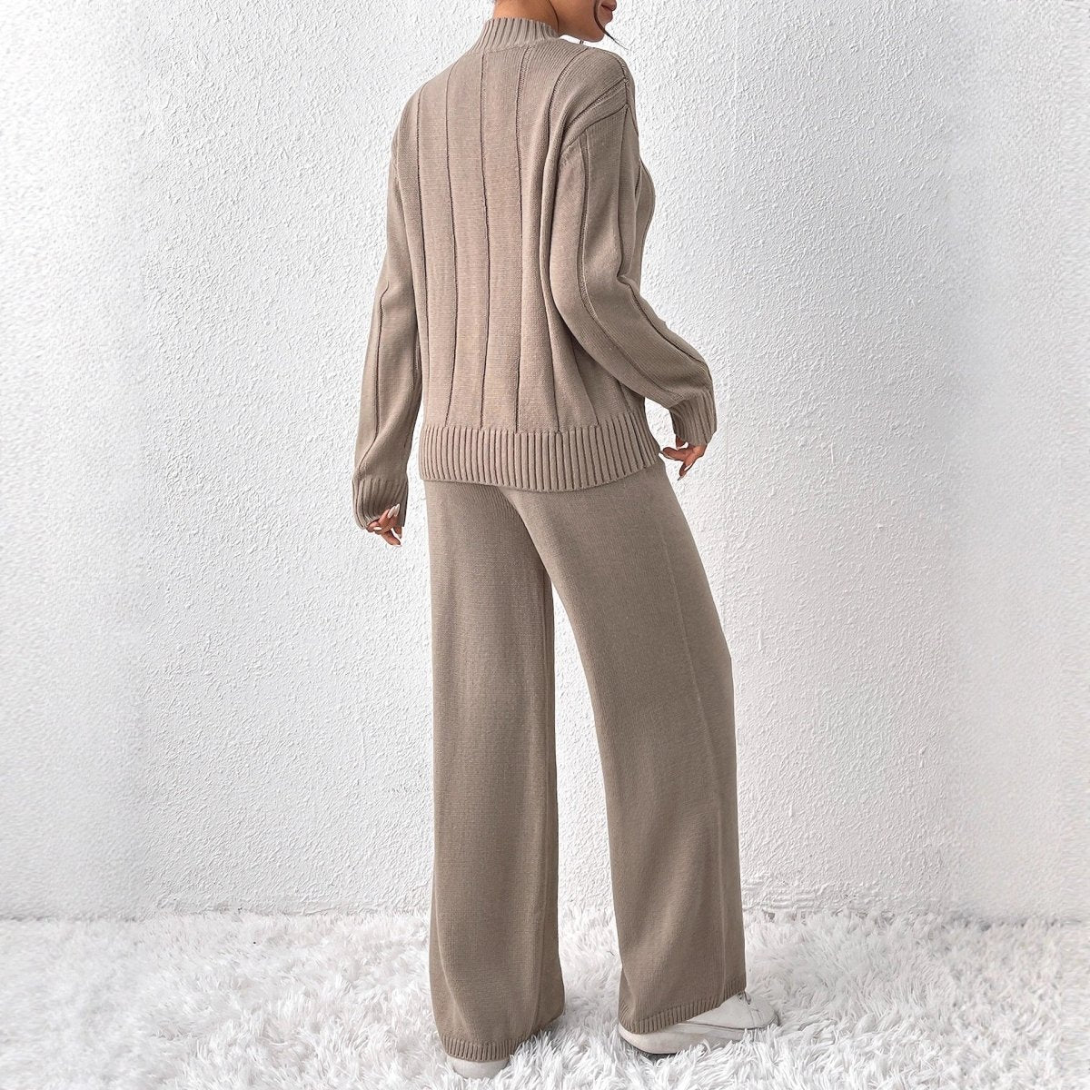 Evan | Women's Two-Piece Mock Neck Sweater and Wide-Leg Trousers Set