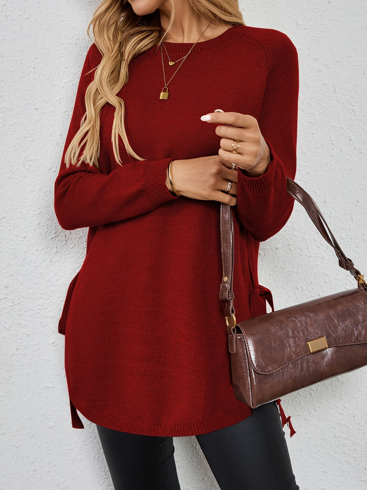 Evelyn | Women’s Longline Relaxed Sweater with Side Slits