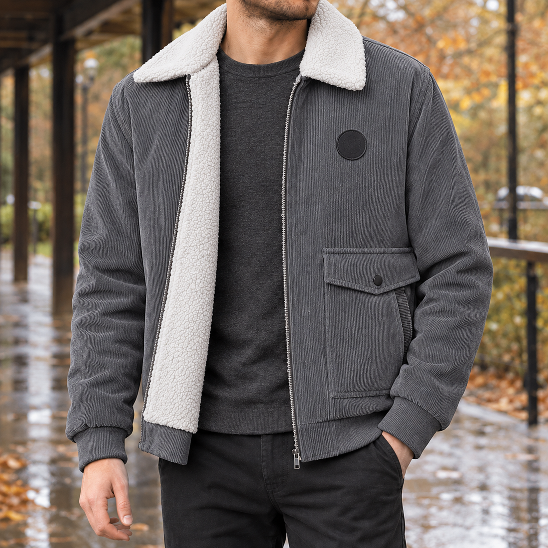 Callum | Men's Textured Zip-Front Jacket with Contrast Collar